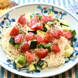 夏野菜とツナの洋風そうめん